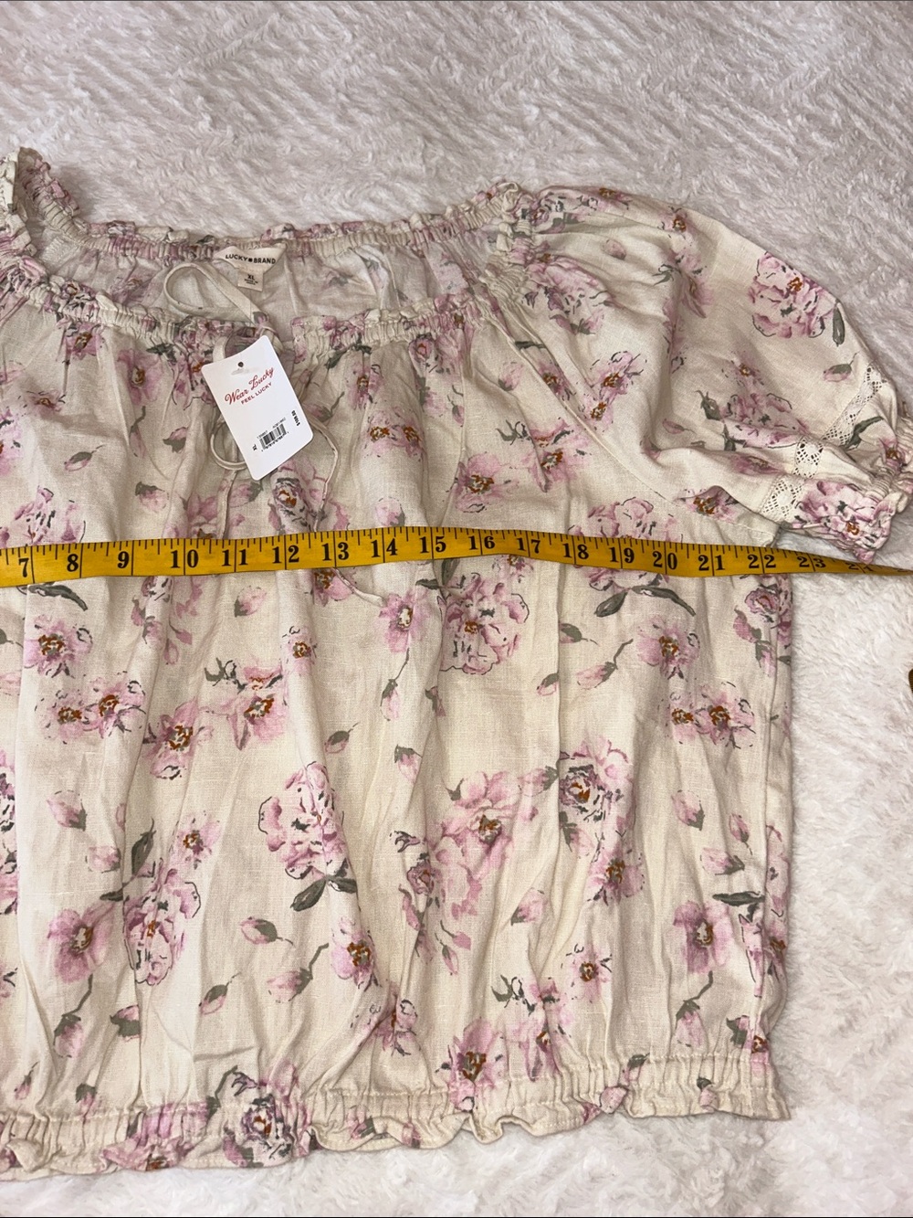 Lucky Brand Cream Floral Off-Shoulder Blossom Crop Top - Picture 4 of 12